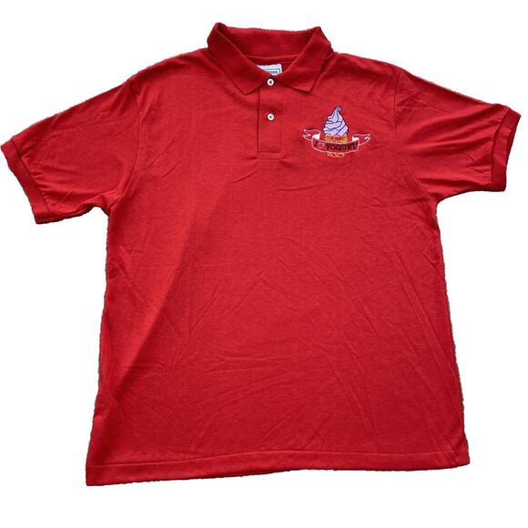 Vintage 1980s I Love Yogurt Embroidered Size Large Red Polo Shirt Hanes USA - Picture 1 of 6